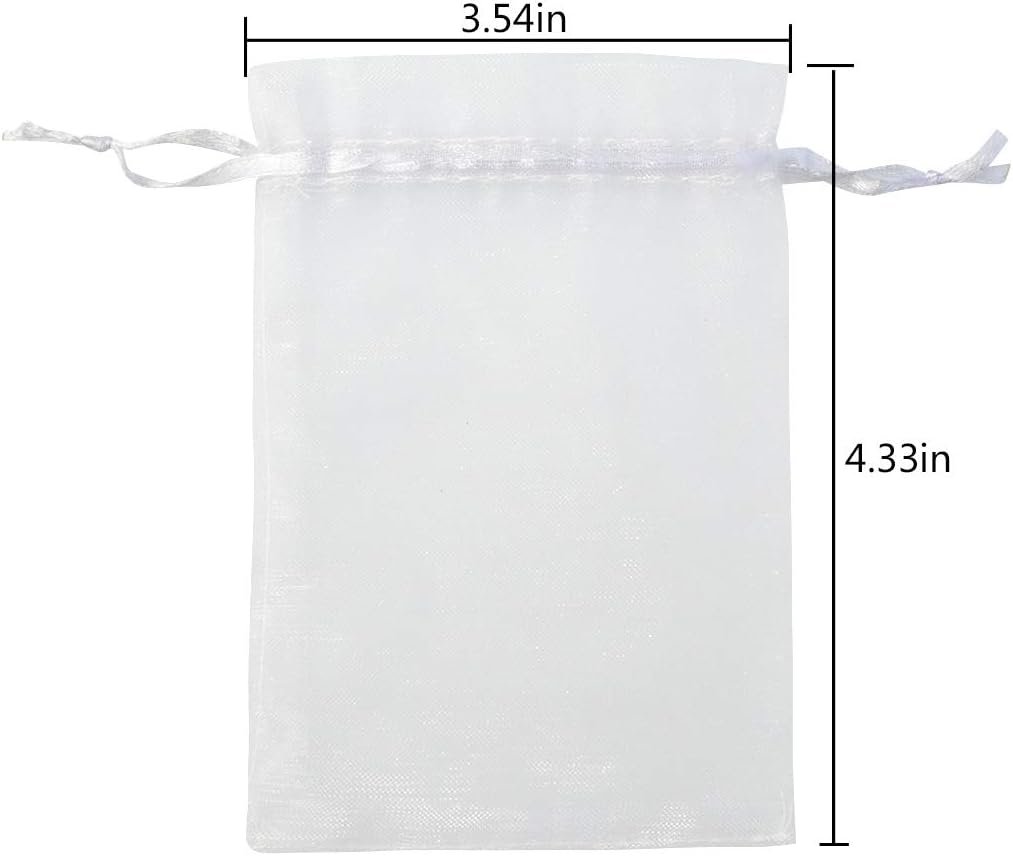50pcs Organza Bags-Mix Color 3.54''x4.33''(9x11cm) Satin Drawstring Organza Pouch Wedding Party Favor Gift Bag Jewelry Watch Bags (White) - Image 2