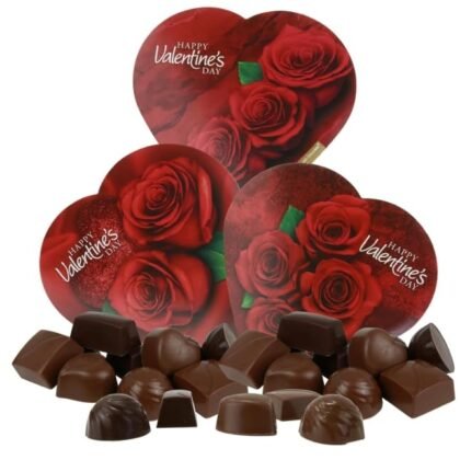 Valentine's Day Chocolate Truffles Gift Set, Heart Box with Red Rose Theme, Milk and Dark Chocolate Assortment | (3 - Pack)