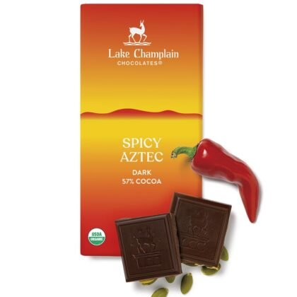 LAKE CHAMPLAIN CHOCOLATES Organic Spicy Aztec Dark Chocolate Bar 57%, 3 OZ