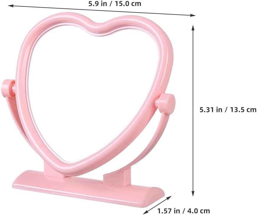 Amosfun Heart Shaped Double-Sided Makeup Mirror with Stand Portable Vanity Mirror for Desk and Countertop Compact Lightweight Cosmetic for Bedroom and Travel