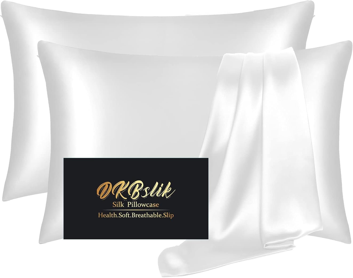 Silk Pillow Cases 2 Pack, Mulberry Silk Pillowcases Standard Set of 2, Health, Smooth, Anti Acne, Beauty Sleep, Both Sides Natural Silk Satin Pillow Cases for Women 2 Pack with Zipper for Gift,White