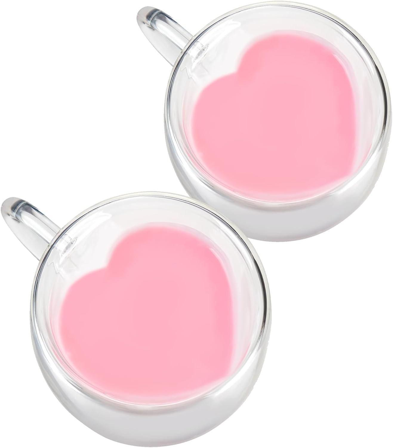 WHJY Double Wall Glass Coffee Mugs,Clear Coffee Cups Clear Unique Coffee Cups Heart Shaped Mug 5 oz Espresso Cups Heart Mugs Set of 2