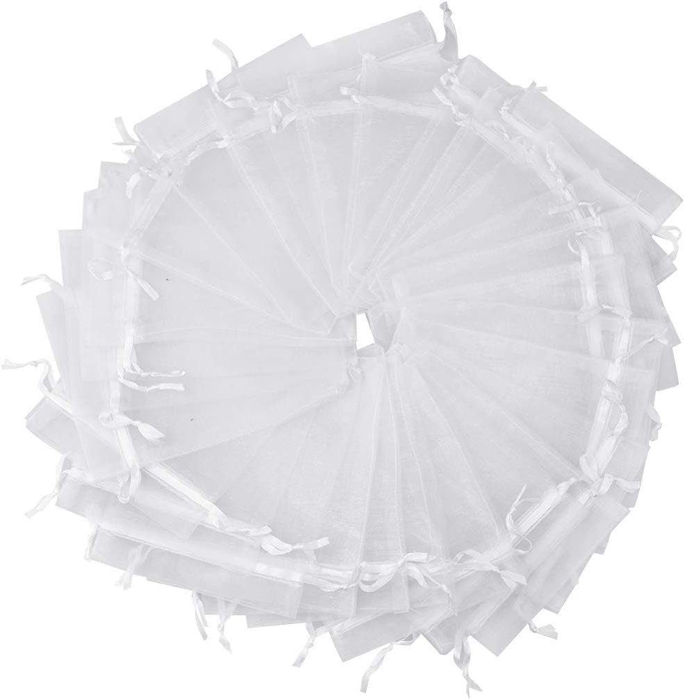 50pcs Organza Bags-Mix Color 3.54''x4.33''(9x11cm) Satin Drawstring Organza Pouch Wedding Party Favor Gift Bag Jewelry Watch Bags (White) - Image 5