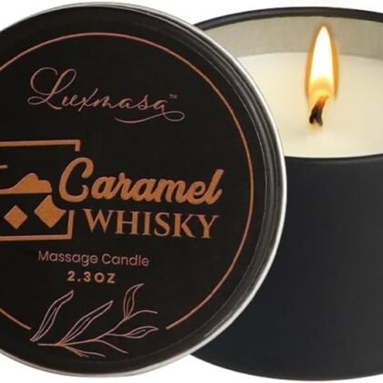 Soybean Wax Warming Massage Oil Candle for Stress Relief and Skin Moisturizing, Romantic Gift SPA Use Home Scented Candle Body Oil Caramel Whisky Scent 2.35 OZ