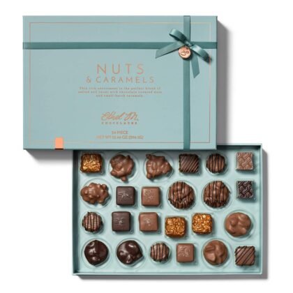 Ethel M Chocolates Premium Nuts & Caramels Collection Chocolate Gift Box, Milk & Dark Chocolate Candy Assortment, 24 Pieces of Creamy, Smooth and Rich Chocolate Gems