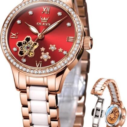 OLEVS Womens Watches Automatic Luxury Dress Ladies Watch Ceramic Strap Rose Gold Self Winding Female Wrist Watch