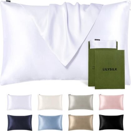 LILYSILK Silk Pillowcase for Hair and Skin Standard-100% Mulberry Silk 19 Momme Both Sides Silk Bed Pillow Cover with Hidden Zipper, 1 Pc (Standard Size 20''x26'', White)