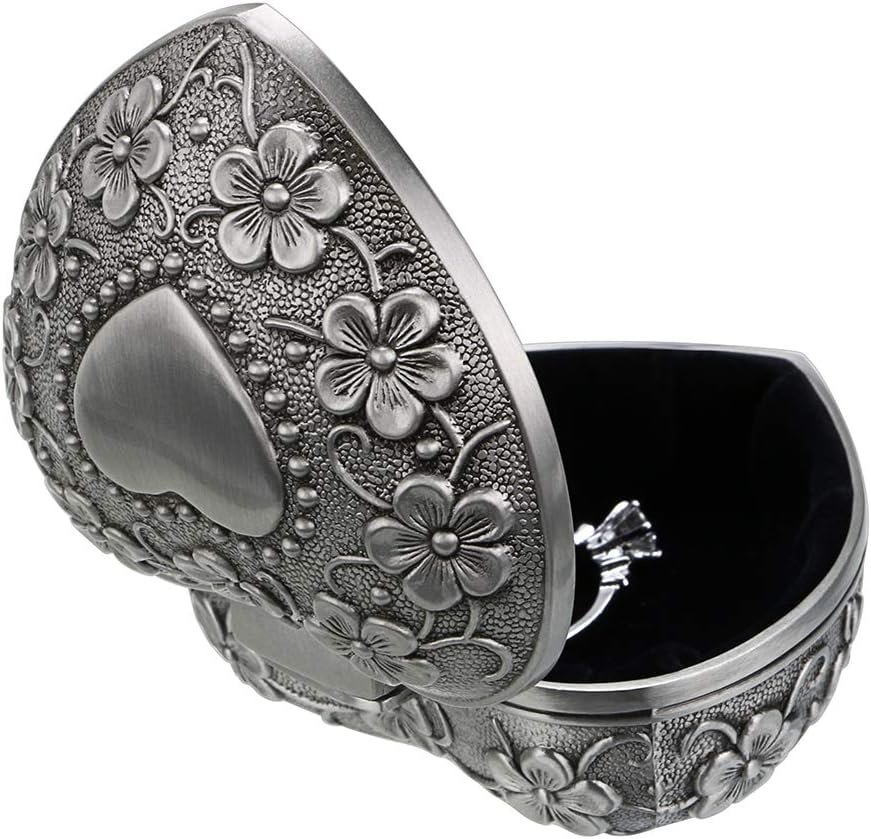 Hipiwe Vintage Heart Shape Jewelry Box - Small Antique Ring/Earrings/Necklace Storage Organizer Case, Metal Treasure Chest Trinket Keepsake Gift Box for Women - Image 5