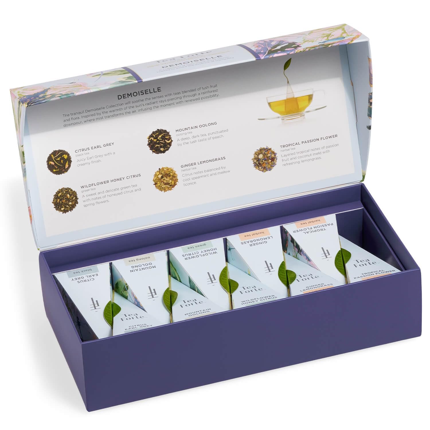 Tea Forte Premium Petite Presentation Box Gift Set Sampler, 10 Count, 2 of Each Blend Individually Wrapped Handcrafted Pyramid Infuser Bags, Demoiselle Tea - Image 3