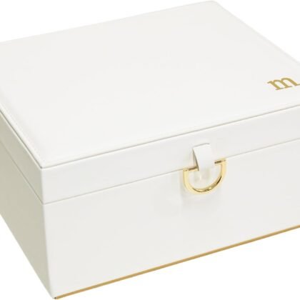 COLLECTIVE HOME - Monogram Jewelry Box with Mirror, Custom Gold Letter Engraving, Elegant Jewelry Organizer with Removable Tray, Gift for Mother’s Day, Girlfriend, Birthday (m)