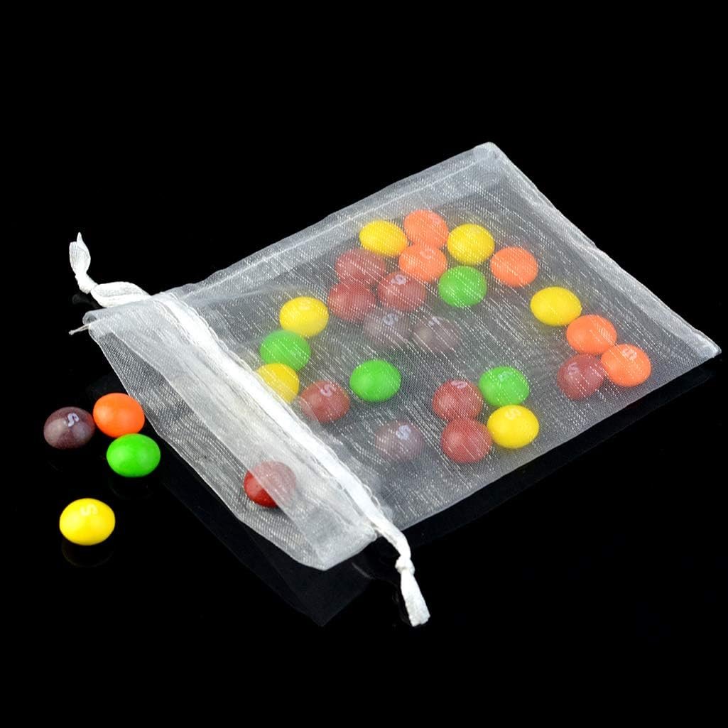 50pcs Organza Bags-Mix Color 3.54''x4.33''(9x11cm) Satin Drawstring Organza Pouch Wedding Party Favor Gift Bag Jewelry Watch Bags (White) - Image 7