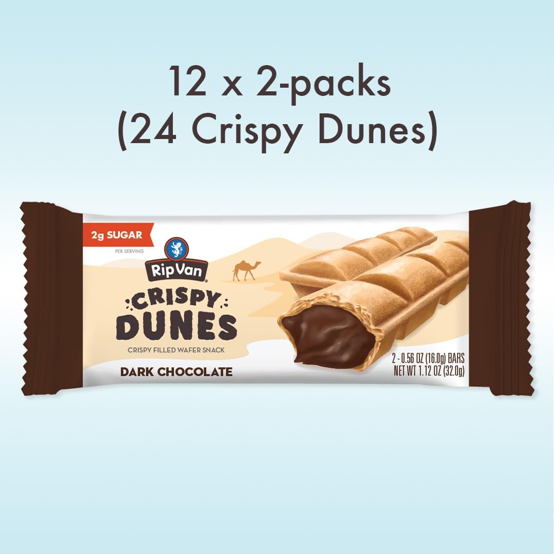 Rip Van Crispy Dunes Vegan Dark Chocolate Wafer Sticks – Low-Calorie Snack with Dark Chocolate Cream Filling, 90 Calories, Non-GMO, Prebiotic Fiber - 12 Pack - Image 4