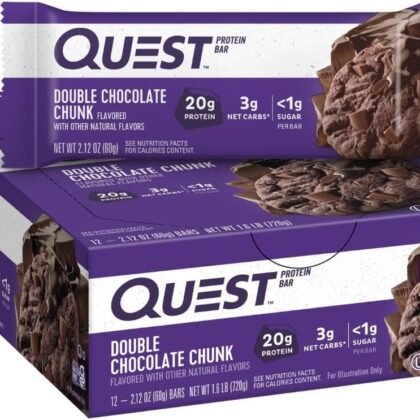 Quest Nutrition Double Chocolate Chunk Protein Bars, 20g Protein, 1g Sugar, 4g Net Carb, Gluten Free, Keto Friendly, 12 Count