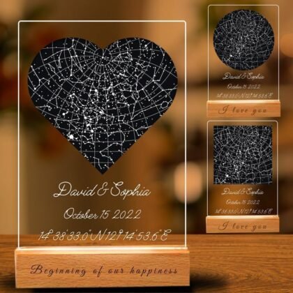 Custom Star Map Plaque, Personalized Star Constellation Chart Night Light, first date map, Our First Date plaque, Birthday Gift, where we met map (5 Size: 6"-16")
