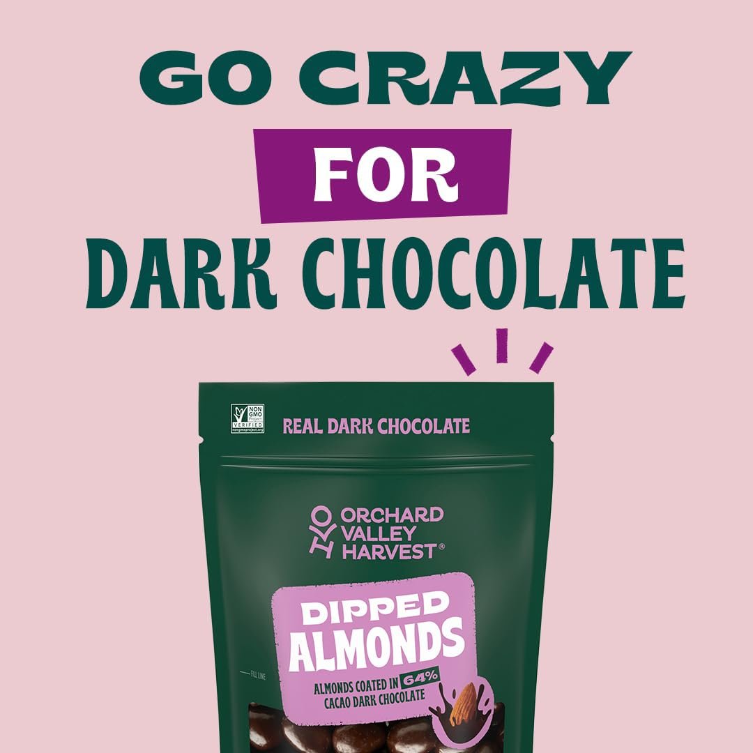 Orchard Valley Harvest Dark Chocolate Dipped Whole California Almonds 5 oz (Pack of 1), Gluten Free, Non-GMO, Stand Up Bag, No Artificial Colors, Flavors or Preservatives, On-The-Go Snack For The Whole Family - Image 3