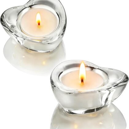 Clear Tealight Candle Holders - Set of 24, Heart-Shaped Chunky Glass Candle Holder, 2.9" Diameter - CH02