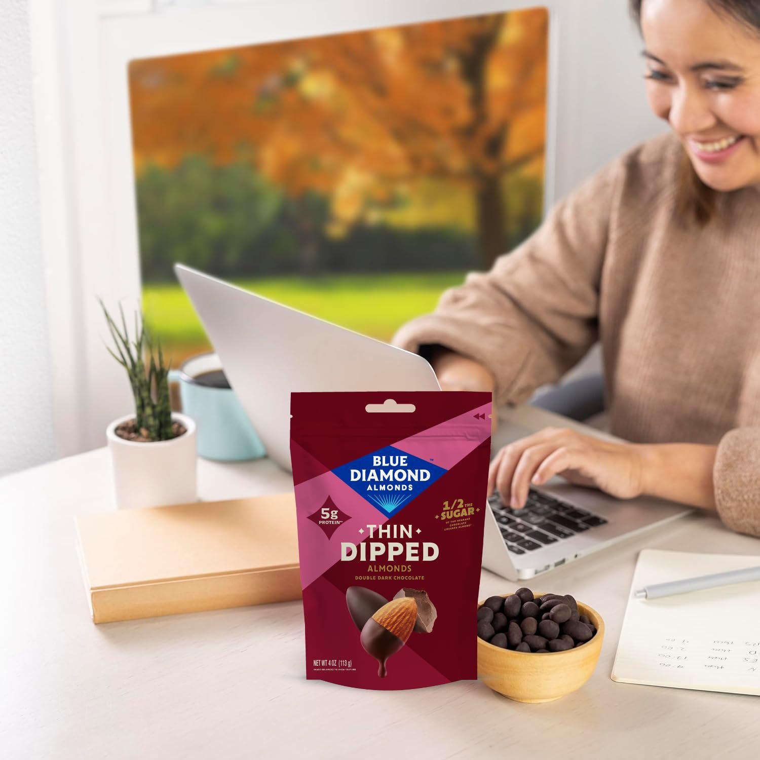 Blue Diamond Almonds, Dark Chocolate Covered Thin Dipped Snack Nuts for Guilt-Free Snacking with Half the Sugar, Perfect for Gathering, Holidays, or Craving a Sweet Treat, 4oz. Resealable Bag - Image 3