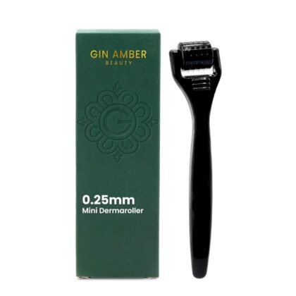 Gin Amber Beauty Mini Derma roller (0.25mm) - 48 Real Individual Needles, Microdermabrasion Device for Skin Care, Serum Absorption with Microneedling, Tool, Hygienic Case (Black Mini 0.25mm)