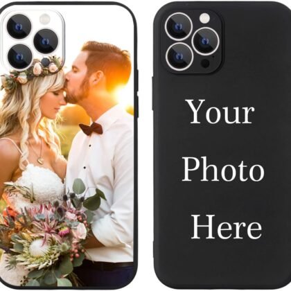 Custom Pictures Phone Case for iPhone 17/16/15/14/13/12/11 Pro Max Mini, Personalized Phone Cases, Customized Photo Black Liquid Silicone Soft Gel Rubber Cover for Birthday Friends Family