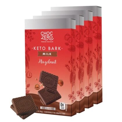 ChocZero Milk Chocolate Hazelnut Bark, No Added Sugar, Low Carb, High Fiber, Keto Friendly, No Sugar Alcohols (4 Count, 3.2oz Boxes)