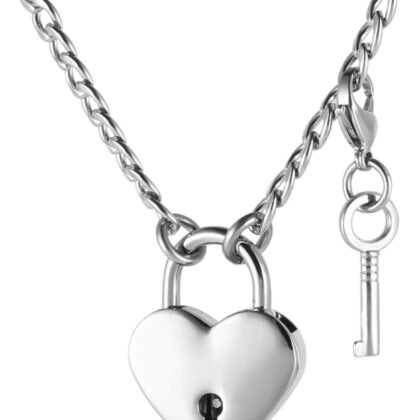 HZMAN Lover Heart Padlock Necklace Padlock Collar Choker for Men Women with Lock and Key 24 Inch
