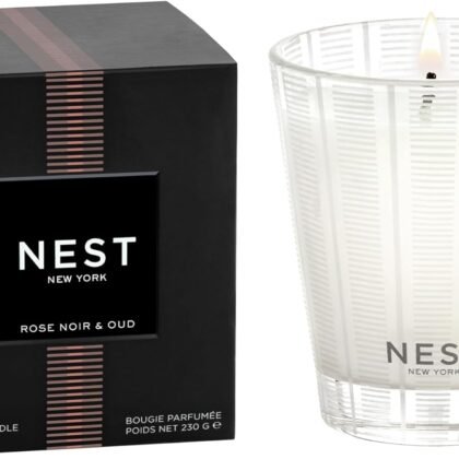 NEST New York Scented Classic Candle, Rose Noir & Oud - 8.1 oz - Up to 60-Hour Burn Time - Reusable Glass Vessel