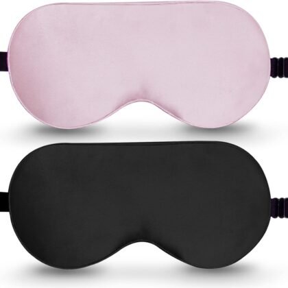 BeeVines 100% Real Mulberry Silk 2 Pack Sleep Mask, Natural Pure Silk Eye Masks with Adjustable Strap for Sleeping, 100% Block Light Eye Sleep Shade Cover, Reduces Puffy Eyes Traveling Gifts