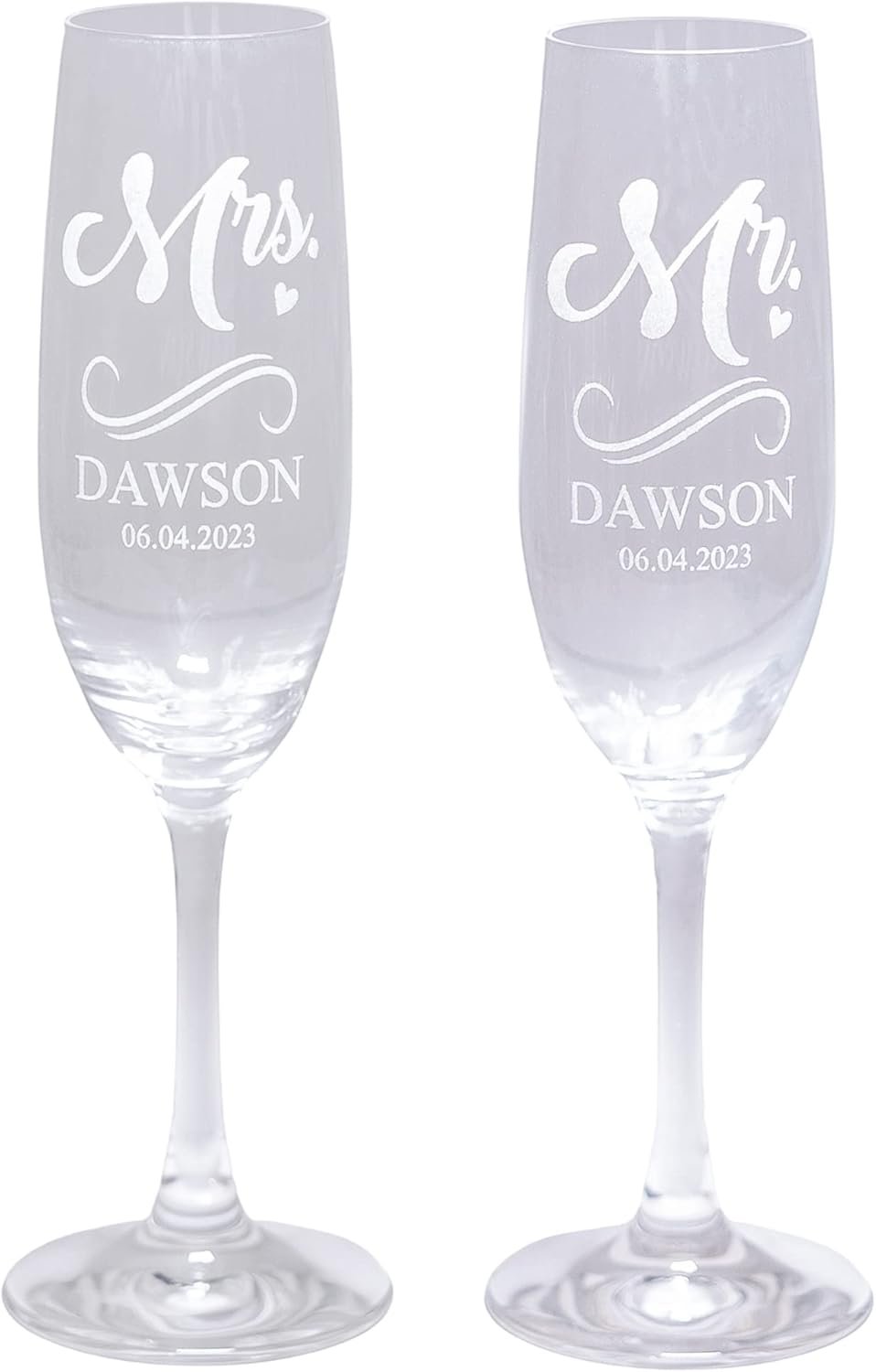 Gifts Inscribed Personalized Champagne Glasses Set of 2 – Engraved Mr and Mrs Champagne Flutes – Custom Stemmed Glassware Gift for Wedding, Engagement, Anniversary, Bridal Party - Image 7