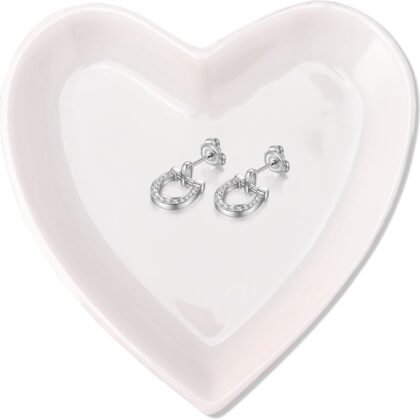 QUELIEN Heart-Shaped White Jewelry Tray for Rings, Earrings, and Necklaces – Elegant Ceramic Trinket Dish and Key Holder Bowl for Women and Girls, Perfect for Home Decor and Organizing