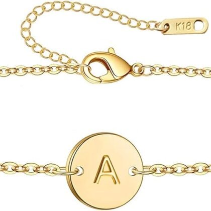 Ovian Initial Charm Bracelet for Women 18K Gold Plated stainless steel Coin Disc Engraved Letter Bracelet Personalized Monogram Name Bracelet