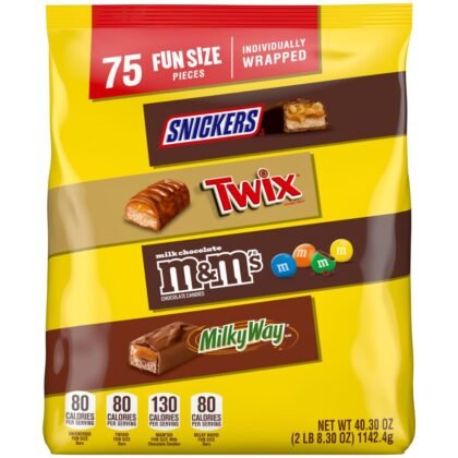 Mars Snickers, M&M'S Milk Chocolate, Milky Way & Twix Fun Size Chocolate Candy Variety Pack, 75 Ct Bulk Bag (2.73 Pounds)