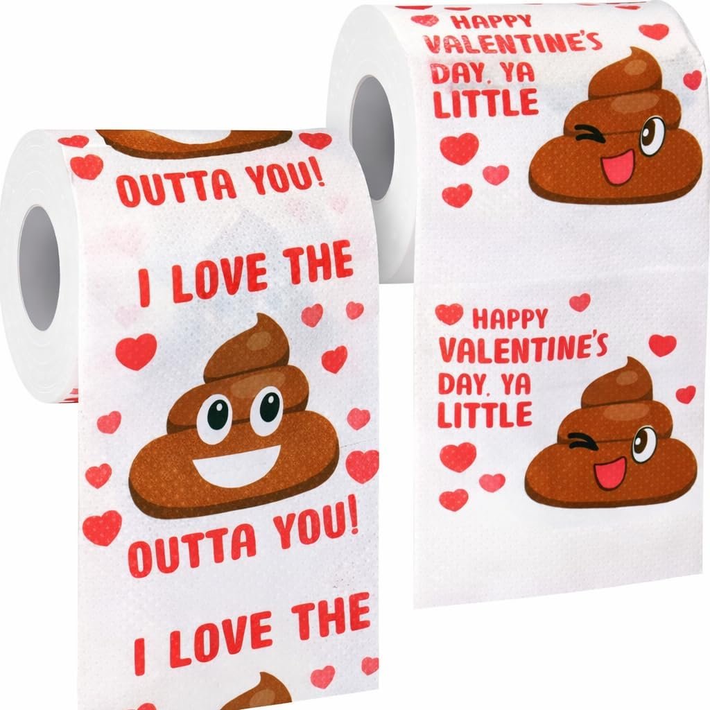 Cheerin Valentine’s Day Novelty Toilet Paper – Fun Emoji Printed Bathroom Tissue – Cute Bathroom Decor & Gag Gift for Friends & Family (2 Rolls)