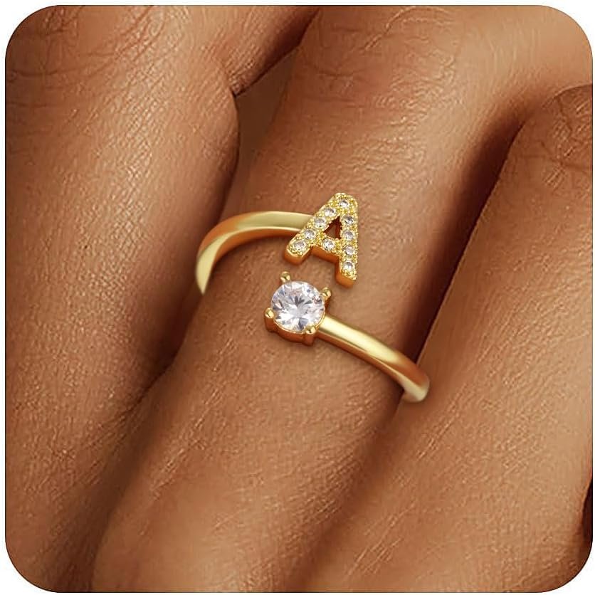 Valentines Day Gifts for Kids Teen Girls - Initial Rings, Dainty 14K Gold Plated Adjustable Letter Rings Teen Girls Gift Trendy Stuff Non Tarnish Ring Birthday Valentines Day Gifts Jewelry