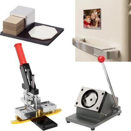 2x2inch Magnet Maker Machine, Free Photo Template DIY Photo Magnet Making Machine, Fridge Manget Press Machine+Paper Cutter+100sets Materials