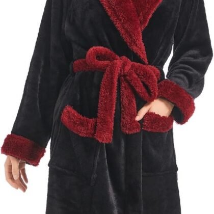 Inner Wish Women Hooded Plush Robe, Fleece Cozy Warm Bathrobe