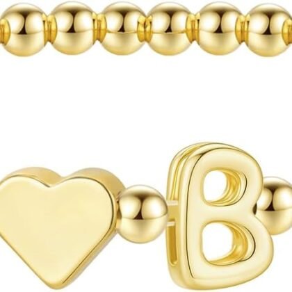 M MOOHAM Heart Initial Bracelet for Women - Gifts for Kids Girls, Dainty 14K Gold Plated Beaded Bracelets for Women Teen Girls Trendy Letter A-Z Personalized Heart Jewelry Gifts