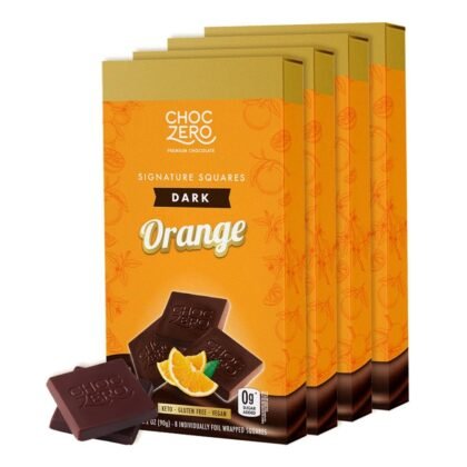 ChocZero Dark Chocolate Orange Squares, Sugar Free, Vegan, Low Carb, High Fiber, Keto Friendly, No Sugar Alcohols (4 Count, 3.2oz Boxes)