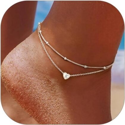 ChicSilver Sterling Silver Anklets for Women 925 Ankle Bracelets for Women Layered Heart Anklet With Beaded Anklets for Women