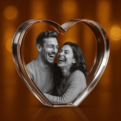 Personalized 3D Crystal Heart with Photo – Custom Laser Engraved Picture in Glass – Memorial, Wedding, Anniversary or Birthday Gift for Her, Him, or Pet – Size 4 x 3.5 x 2.5 inches