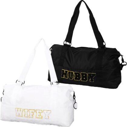 Whaline 2Pcs Wifey Hubby Duffle Bag Set White Black Waterproof Wedding Travel Bag Lightweight Weekender Tote Bag For Bridal Shower Honeymoon Party Organizer Supplies