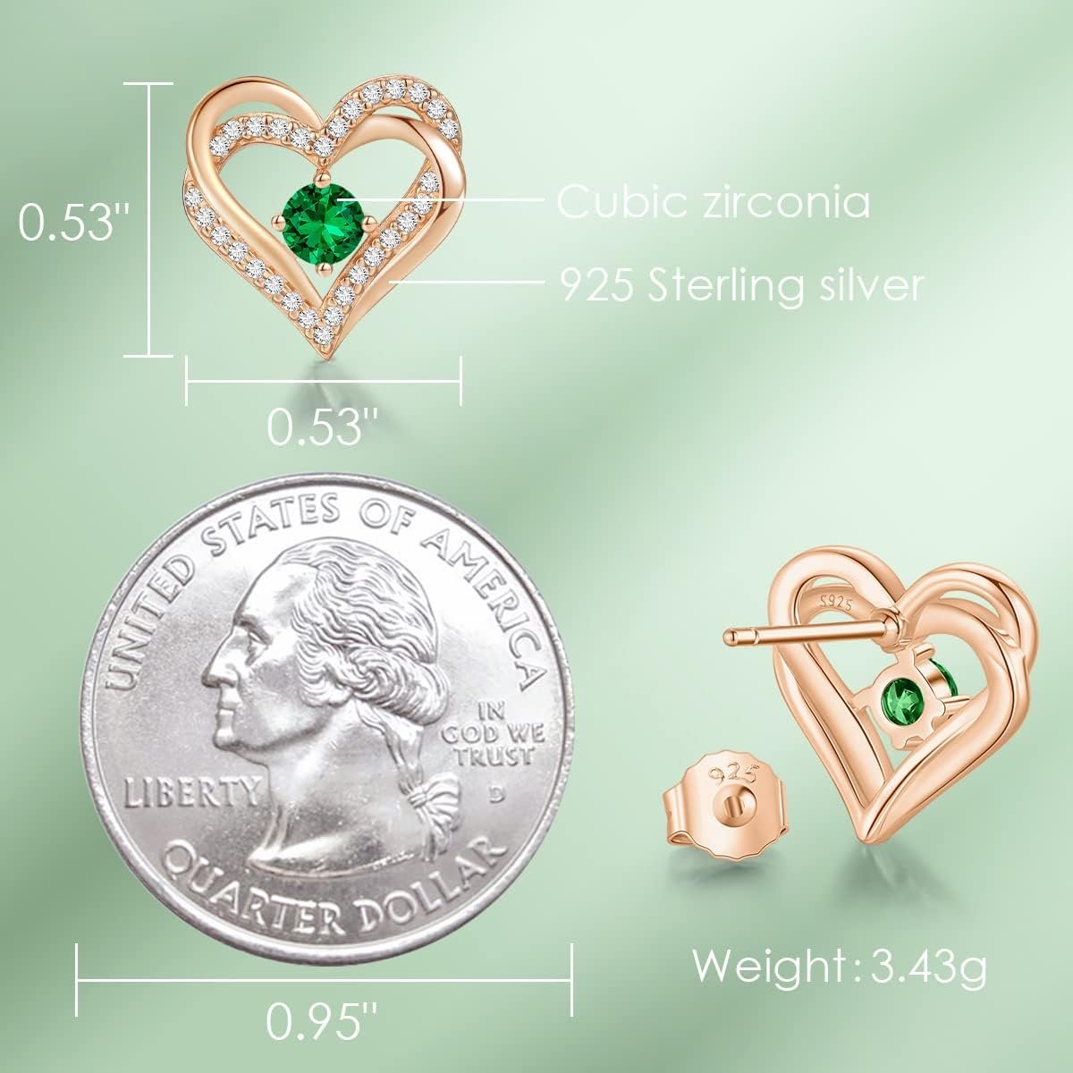 CDE Forever Love Heart Stud Earrings for Women, 925 Sterling Silver Birthstone Heart Stud Earrings Christmas Day Mother's Day Gift Anniversary Birthday Jewelry Gifts for Women Wife Her - Image 5