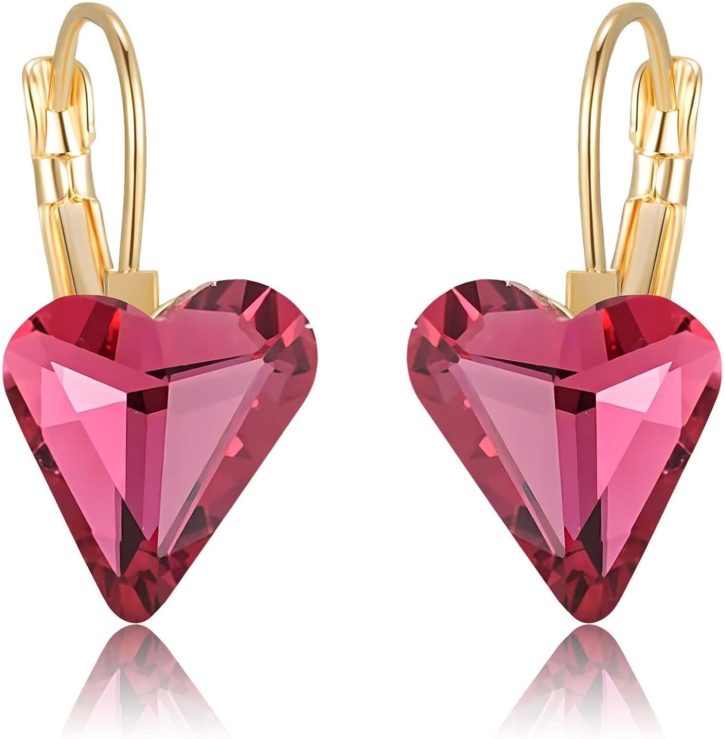 Trendy Austrian Crystal Heart Drop Leverback Earrings for Women 14K Rose Gold Plated Hypoallergenic Jewelry Gifts