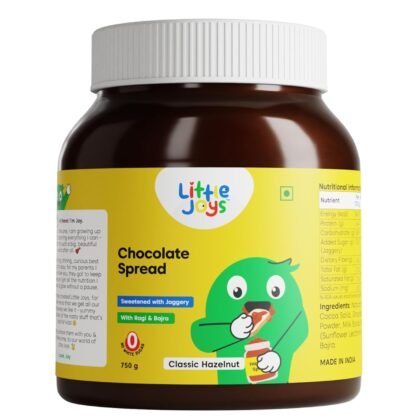 Little Joys Chocolate Spread. No Refined Sugar, No Palm Oil, No Preservatives. Made with Multi Millets. Naturally Sweetened with Jaggery. Rich Hazelnut, Cocoa. 26.45 Oz