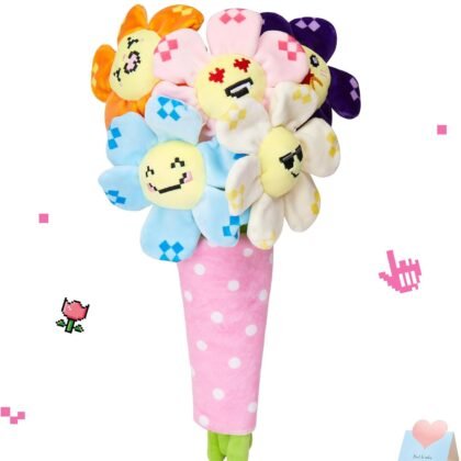 Houwsbaby 15" Pixel Style Plush Flower Bouquet, Cute Pixel Expression Flower Plush Toy, Creative Valentine's Day Gift, Perfect Home Decor, Festival Present
