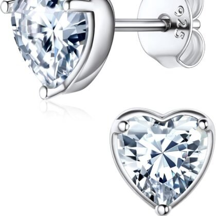 ChicSilver 925 Sterling Silver Earrings Sparkling Heart/Round/Princess Cut Birthstone Earrings for Women Birthday Jewelry with Gift Box