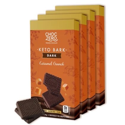 ChocZero Dark Chocolate Caramel Crunch Bark, Sugar Free, Vegan, Low Carb, High Fiber, Keto Friendly, No Sugar Alcohols (4 Count, 3.2oz Boxes)