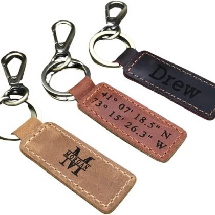 PERSONALIZED Leather KEYCHAIN, Coordinates Key Chain, 3rd Anniversary, Gift for Birthday, Keyfob, Best Gift Brown