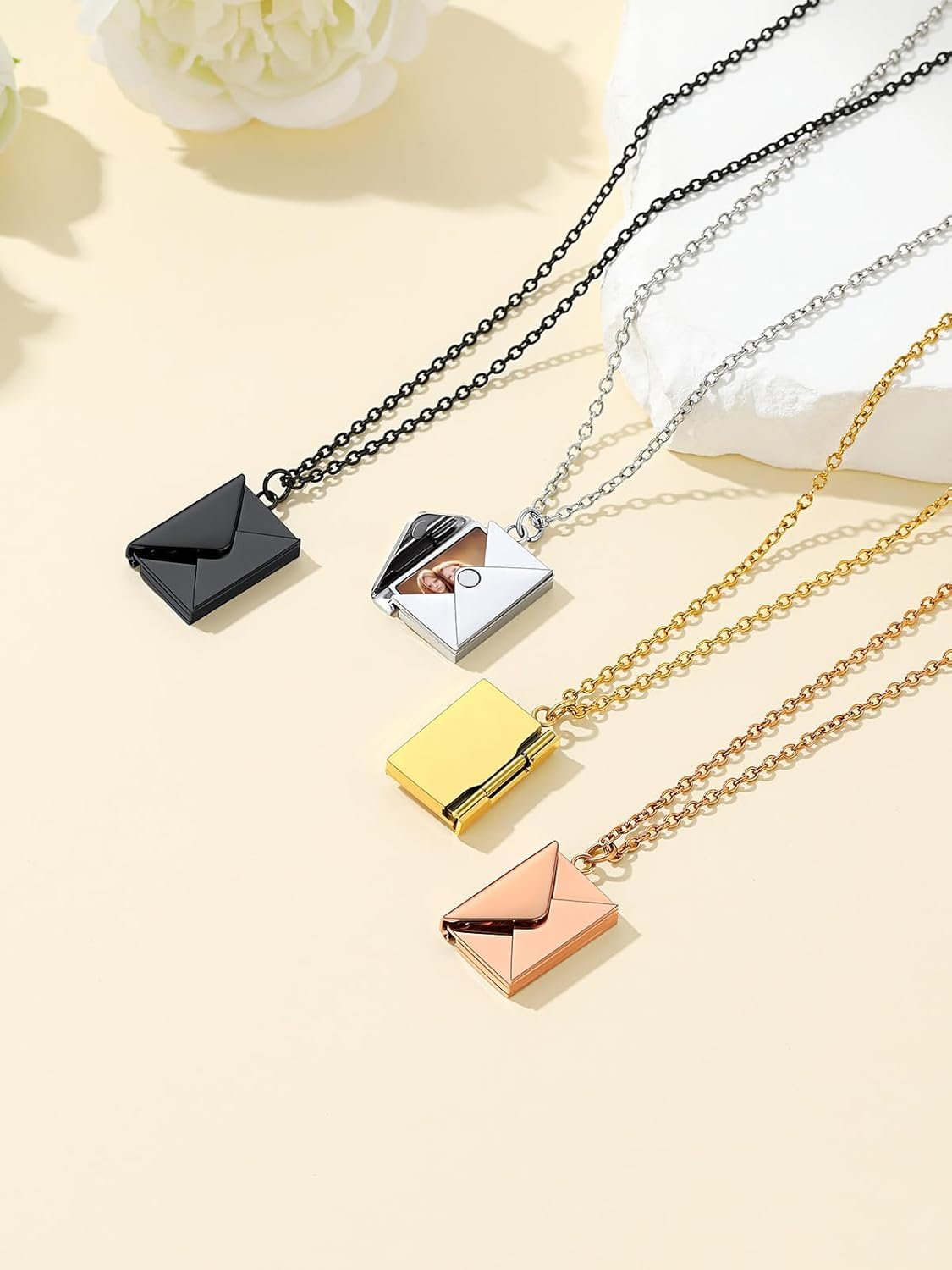 Custom4U Personalized Envelope Necklace with Picture Message Custom Love Letter Locket Necklace for Women Silver/Gold/Rose Gold/Black Birthday Mothers Day Photo Jewelry Gifts for Mom Wife (Gift Box) - Image 9