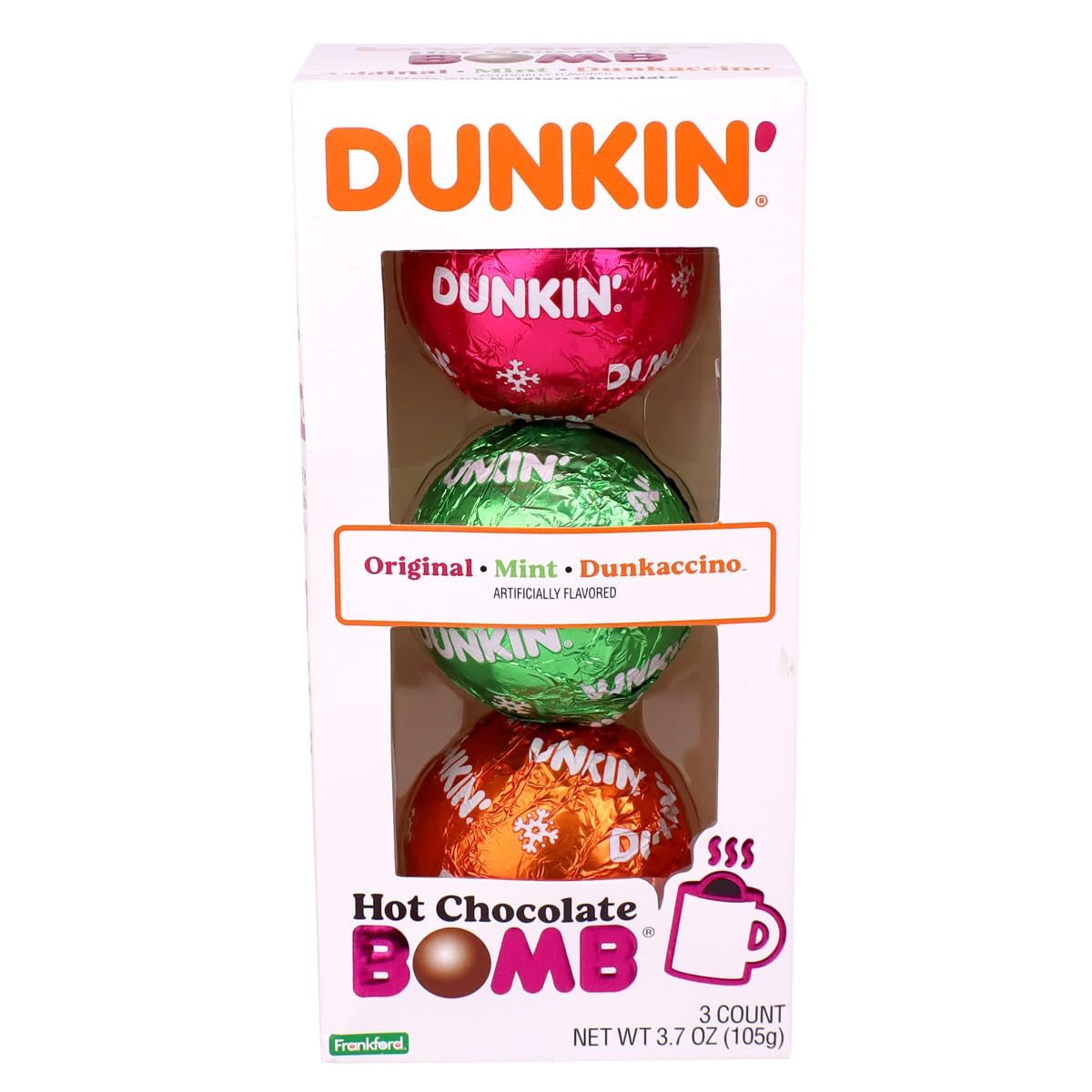 Dunkin' Hot Chocolate BOMB Gift Set, 3 Flavors: Original, Mint, Dunkaccino, 3.7 oz, Cocoa Stocking Stuffer