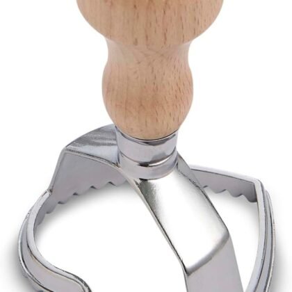 Fante’s Ravioli Maker Stamp With Wooden Handle, Fluted Heart Shape, For Homemade Pasta, Cookies, Everyday Meals, And Holidays, 2.5-Inch